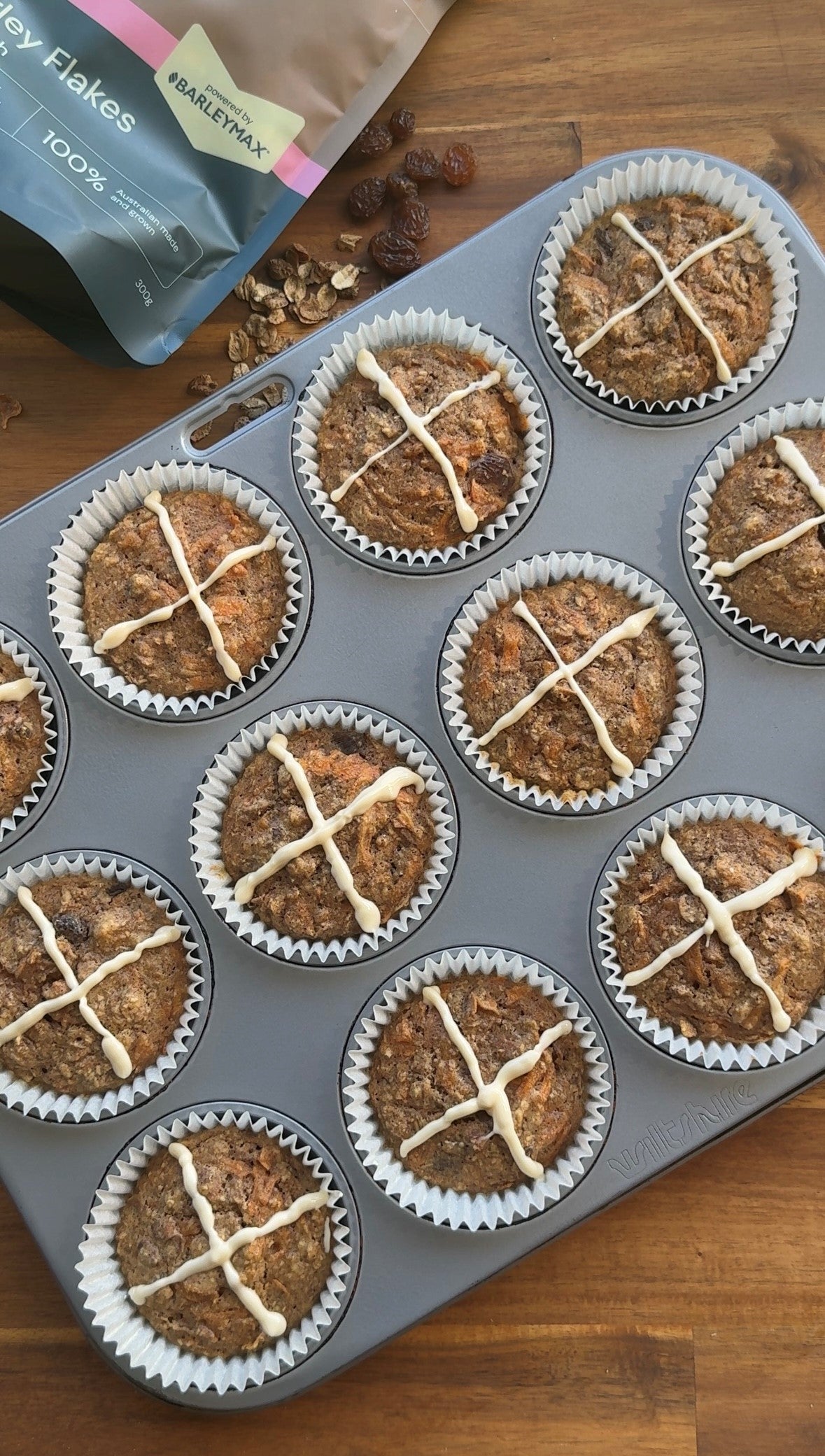 Hot Cross Bun Inspired Super Barley Muffins
